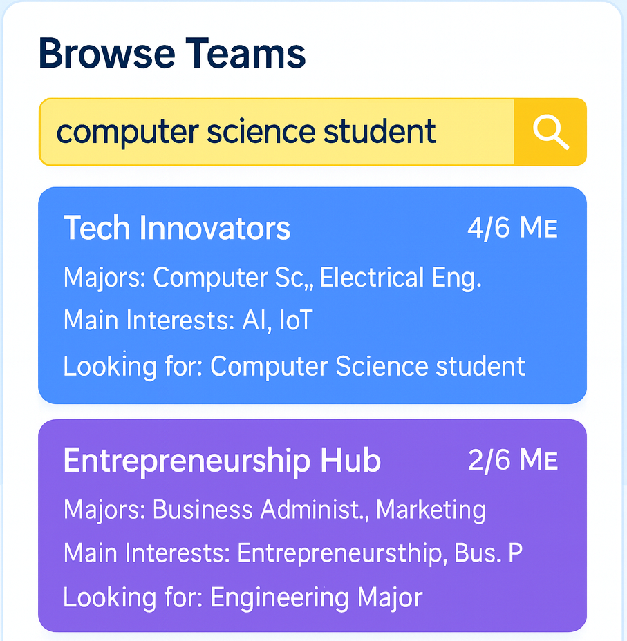 Team browser interface